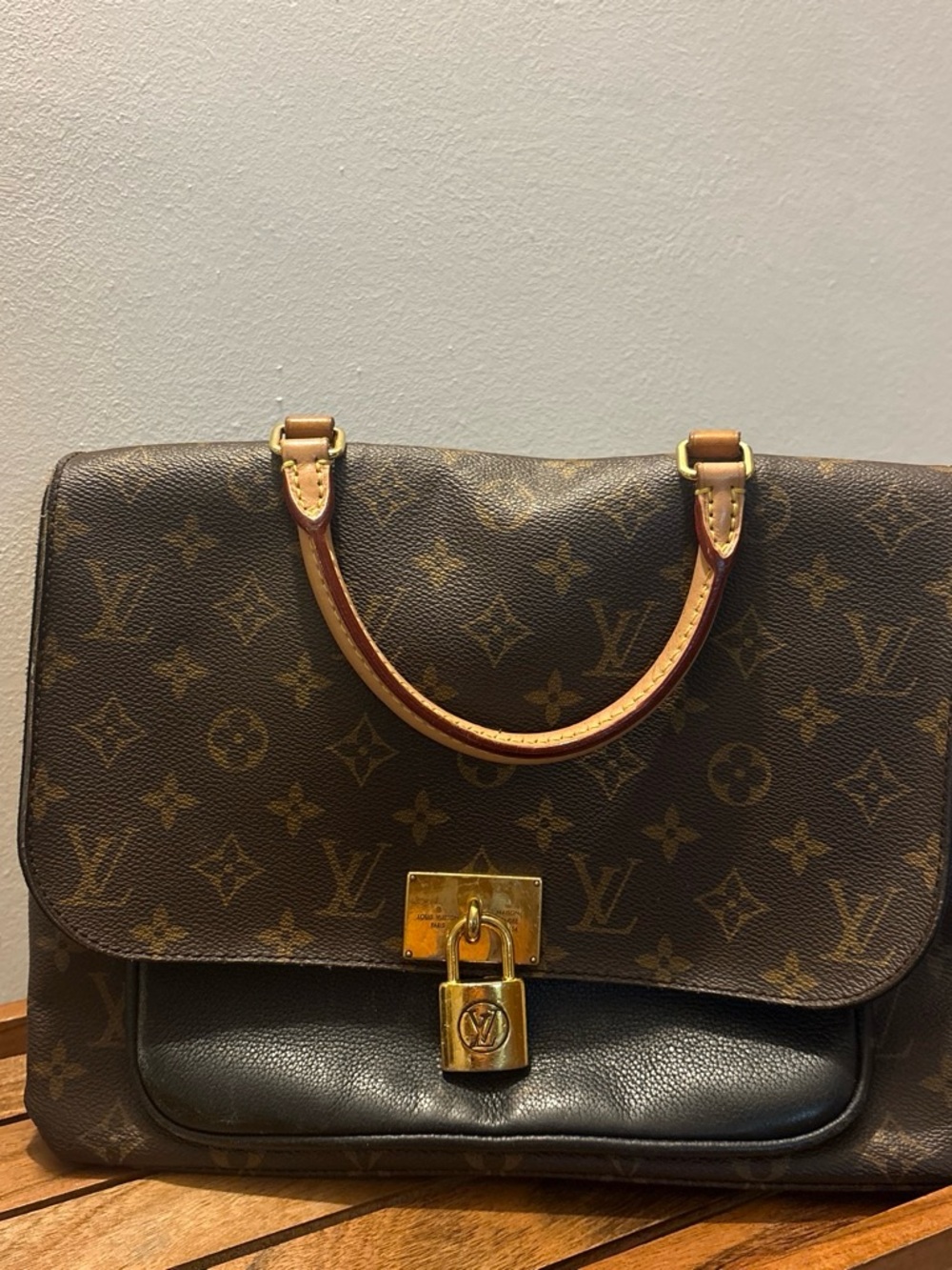 Louis Vuitton Brown Monogram Satchel with Gold Hardware